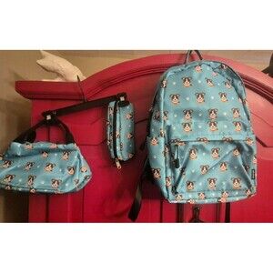 Abshoo 3 Pc Backpack Set Blue Dog Puppy School Bag Lunch Box Pencil Case EUC